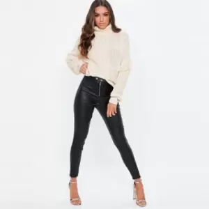 image of Missguided Vice Double Popper Coated Biker Jean - Black