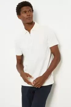 Image of Mens Slim Fit Plain Zip Polo - Ecru - Xl