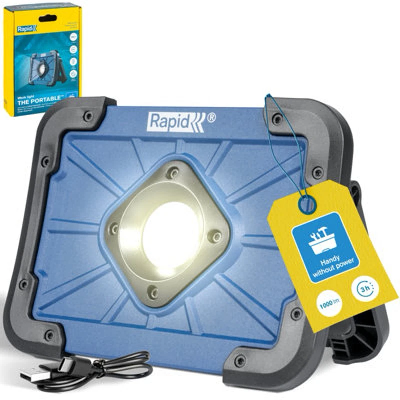 Image of Rapid LED Work Light The Portable Bright 1000 Lumen Rechargeable Flood Light 3-Hour Runtime Ip65 Water Resistance Adjustable Stand