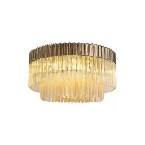 Image of Poland Ceiling Lamp Round 12 Light E14, Polished Nickel, Cognac Sculpted Glass, Item Weight: 28.7kg