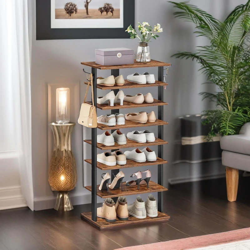 Image of Rafaelo Mobilia 8 Tier Wide Shoe Rack in Brown Brown Unisex