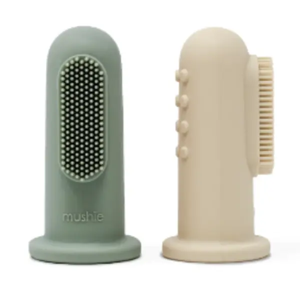 Image of Mushie Silicone Finger Sand & Cambridge Blue Kids Toothbrush 2Pcs