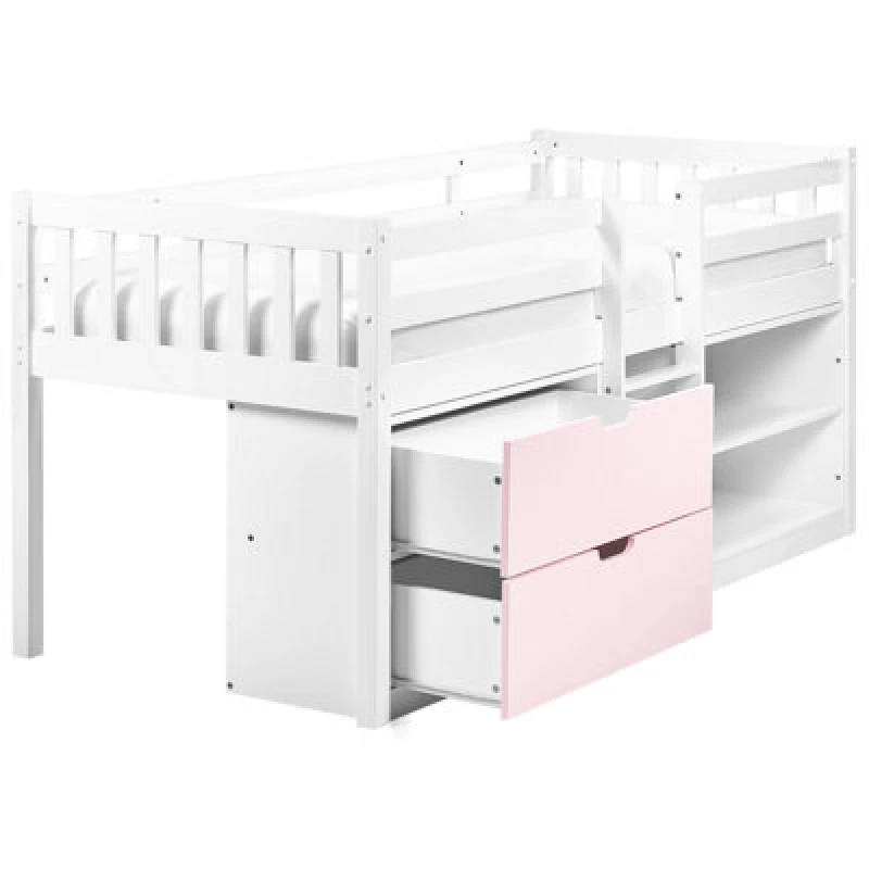 Image of Beliani Mid Sleeper Bed Wood Susville 90 X 200 Cm (Eu Single) Pink