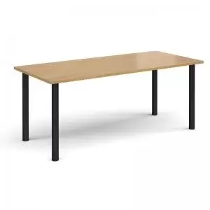 Image of Rectangular Black radial leg meeting table 1800mm x 800mm - oak