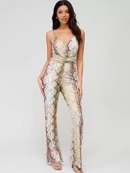 Image of Guess Carina Twist Jumpsuit - Glam Snake Print, Multi, Size Xxl, Women