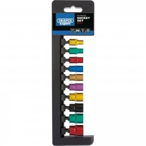 Image of Draper 10 Piece 1/4" Drive Coloured Hex Socket Set Metric 1/4"