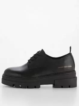 image of Tommy Hilfiger Leather Lace Up Shoe - Black, Size 37, Women