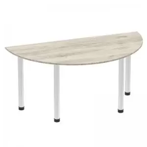 Image of Impulse 1600mm Semi-Circle Table Grey Oak Top Brushed Aluminium Post