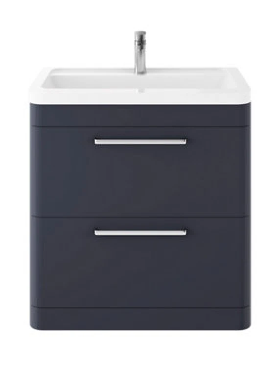 Image of Nuie Hudson Reed Solar Floor Standing 2 Door Vanity Unit With Ceramic Basin, Durable Modern Vanity Unit In Indigo Blue, 800mm