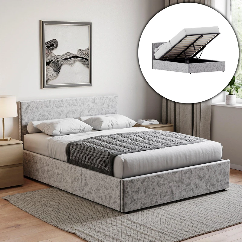 Image of Lassic Vida Designs Veronica King Size Ottoman Bed UKFR Silver Velvet unisex King Size