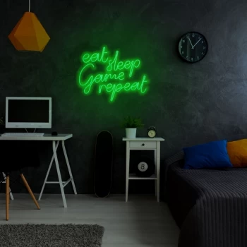 image of eat sleep game repeat - Green Green Wall Lamp