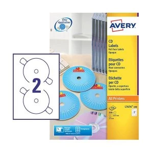 image of Avery L7676 100 White Full Face CDDVD Label Laser Pack 200