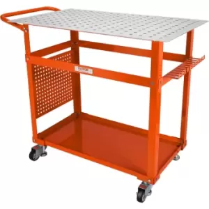 Image of VEVOR Welding Table 36'' x 24'', 600lbs Load Capacity Steel Welding Workbench Table on Wheels, Portable Work Bench with Double-layer Storage Board,