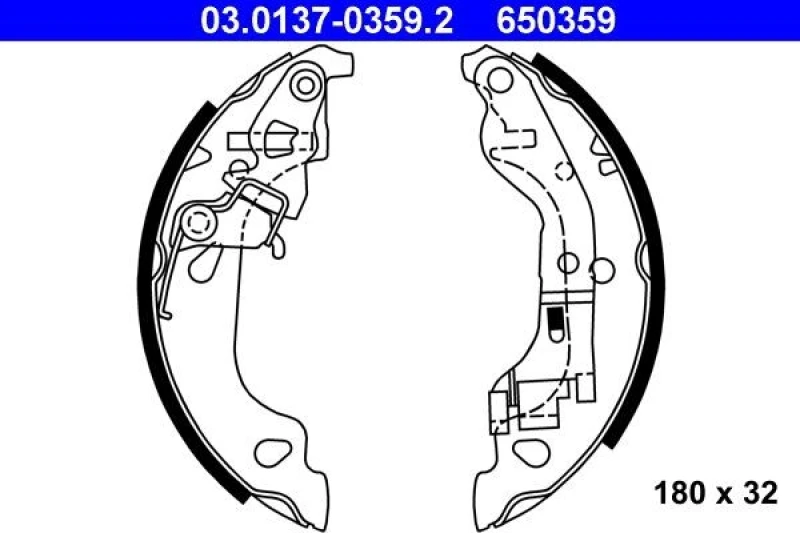 Image of ATE 03.0137-0359.2 Brake Shoes with lever Brake Shoe Set (70)