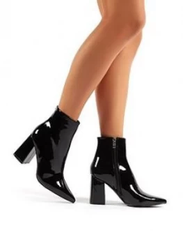 image of Public Desire Empire Wide Fit Ankle Boots - Black Patent, Size 6, Women