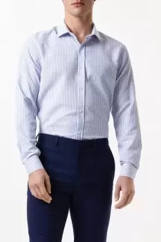 Image of Mens Blue Slim Fit Long Sleeve Textured Striped Collar Shirt