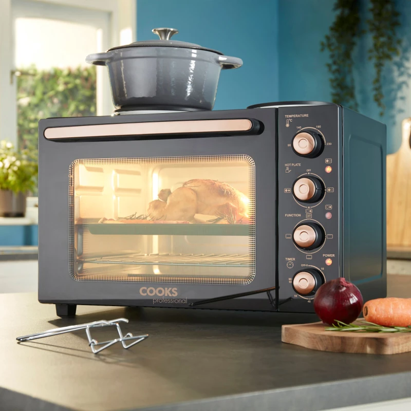 Image of Cooks Professional 34L Mini Oven Grill With 2 Hobbs Tabletop Counter Multi Fuction Cooker Copper Copper