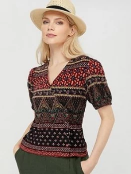 Image of Monsoon Melinda Heritage Print Short Sleeve Top - Navy, Size XL, Women