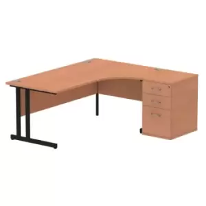 Image of Impulse 1800mm Right Crescent Office Desk Beech Top Black Cantilever Leg Workstation 600 Deep Desk High Pedestal