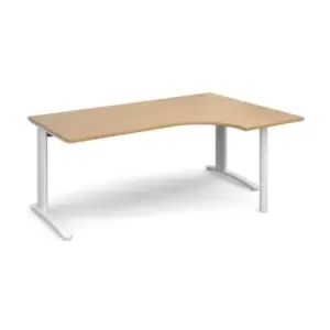 Image of Office Desk Right Hand Corner Desk 1800mm Oak Top With White Frame 1200mm Depth TR10 TBER18WO
