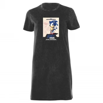 image of Sega Sonic Womens T-Shirt Dress - Black Acid Wash - L - Black Acid Wash