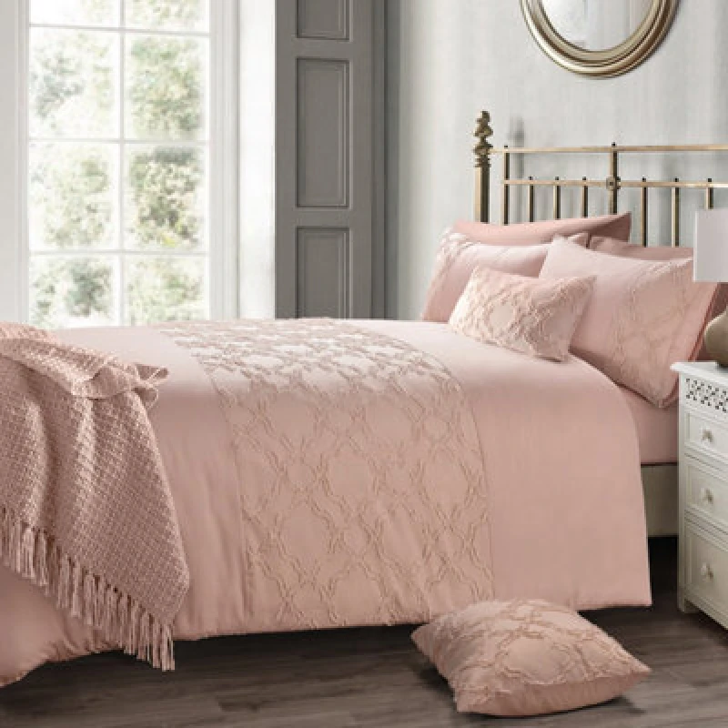 Image of Intimates Chic Home Style Tufted Duvet Cover & Pillowcase Set - Wrinkle-Resistant Modern Bedding Set - Machine Washable - Blush Pink