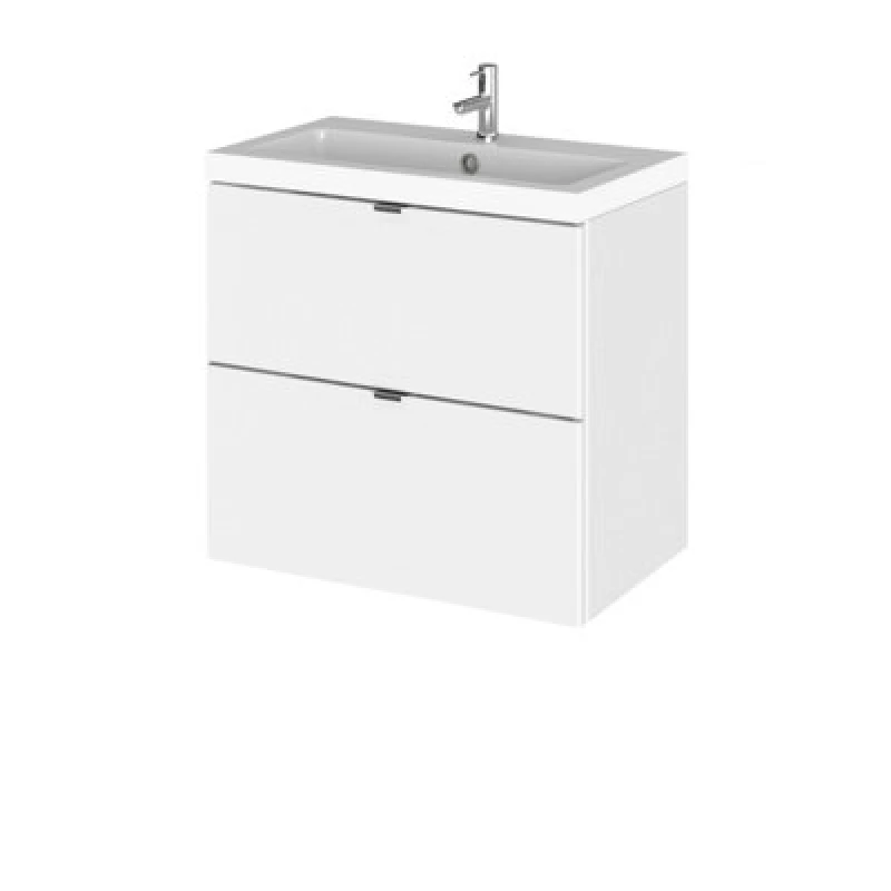 Image of Hudson Reed Fusion Wall Hung 2 Drawer Vanity Unit & Polymarble Basin, Gloss White, Stylish Sink Vanity Unit, 600mm