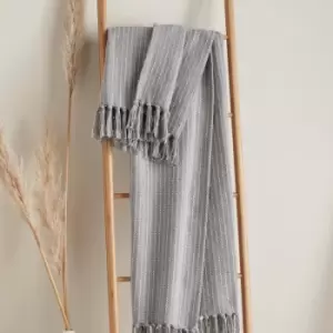 image of Quinn Woven 100% Recycled Eco-Friendly Cotton Rich Fringed Throw, Grey, 43 x 43cm - Drift Home