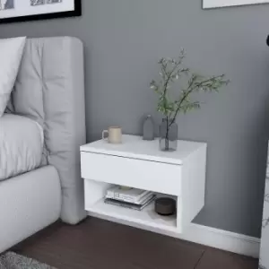 Image of Jamot Floating Nightstand Bedside Table Wall Mounted with Drawer and Shelf (White) - Decorotika