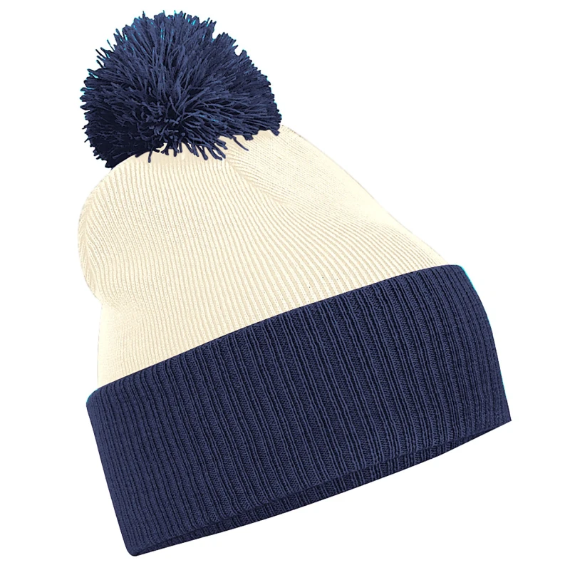 Image of Beechfield Snowstar Duo Two-Tone Winter Beanie Hat in White White Unisex One Size