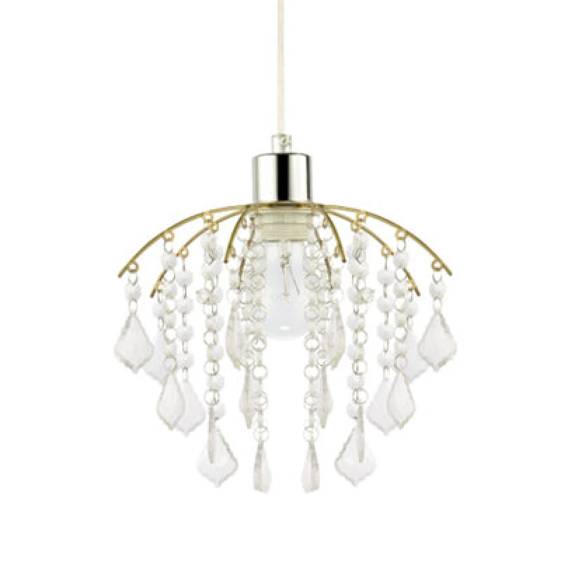Image of Happy Homewares Traditional Waterfall Pendant Shade With Clear Acrylic Droplets And Gold Frame