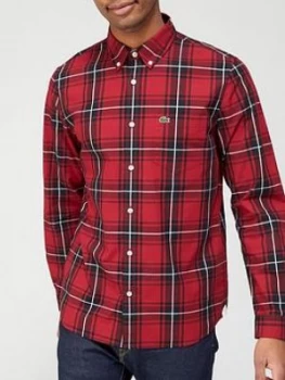 Lacoste Window Pane Check Shirt, Burgundy Check, Size 38, Men