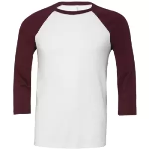 image of Canvas Mens 3/4 Sleeve Baseball T-Shirt (L) (White/Maroon)