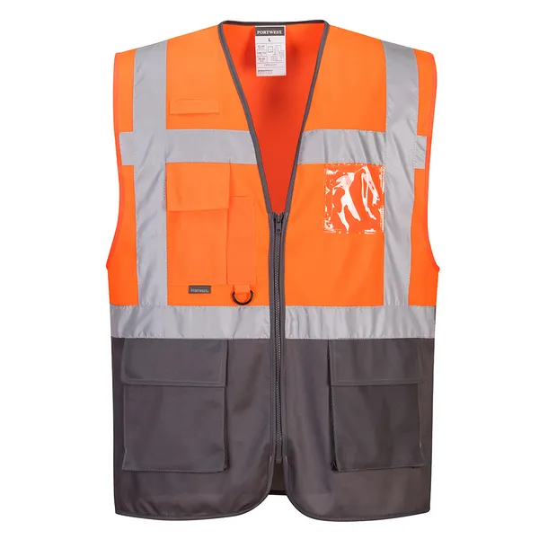 Image of Portwest Warsaw Executive Class 1 Hi Vis Vest Orange / Grey M