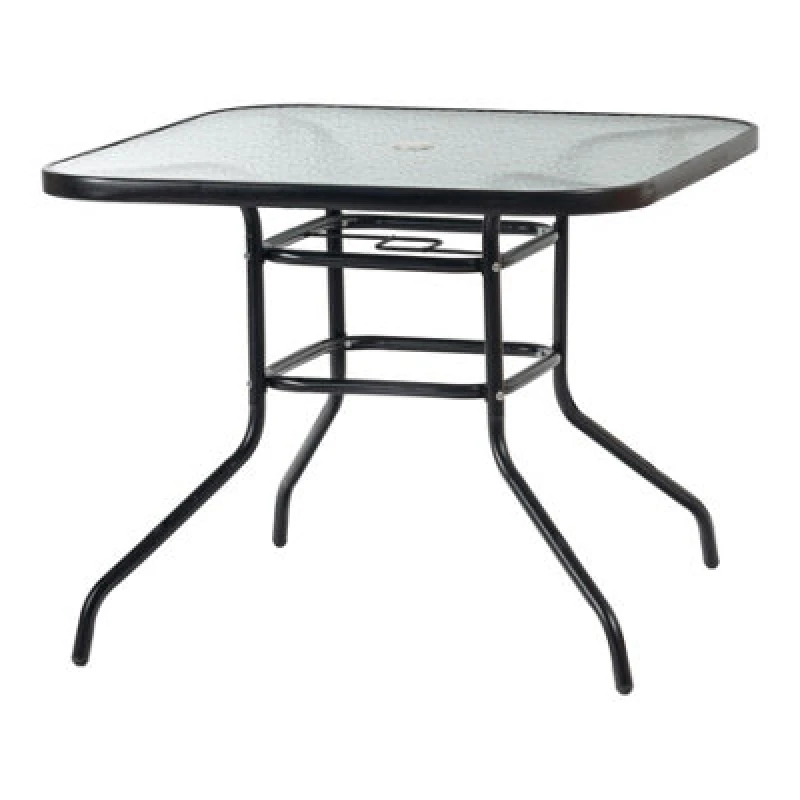 Image of Harbour Housewares Glass Top Garden Table - Glass Top Outdoor Patio Coffee Bistro Furniture - 90 X 90Cm - Black