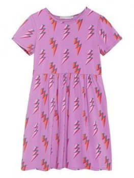 Image of Mintie by Mint Velvet Girls Lightning Print Jersey Short Sleeve Dress - Purple, Size 9-10 Years, Women
