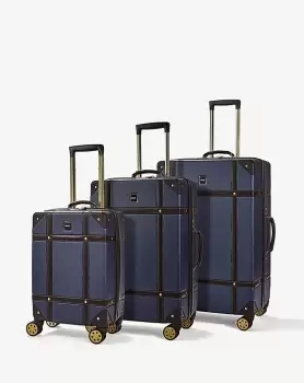 Image of Rock Luggage Vintage PY99403 8 Wheel Navy Suitcase 3Pcs Set