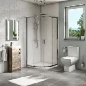 Image of 900 x 900 Quadrant Shower Suite with 400mm Grey Wood Vanity Unit and Toilet - Ashford