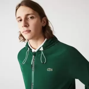 Image of Lacoste Mens Hooded Zippered Water-Resistant Bomber Jacket Size 50 Green