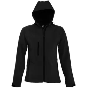 image of SOLS Womens/Ladies Replay Hooded Soft Shell Jacket (Breathable, Windproof And Water Resistant) (L) (Black)