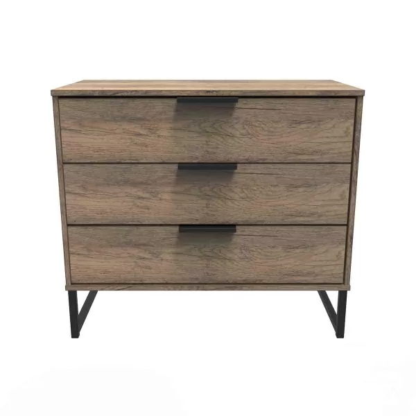 image of Welcome Furniture Ready Assembled Hong Kong G 3 Drawer Chest In Vintage Oak