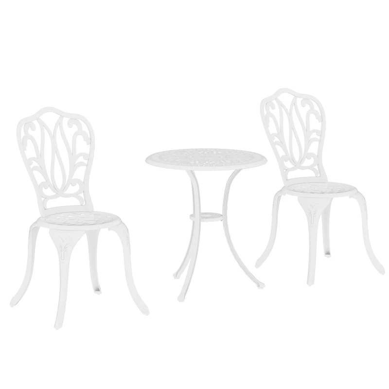 Image of Outsunny 3 Piece Patio Bistro Set Outdoor Table Set with Umbrella Hole Off White