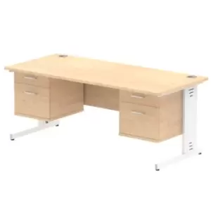 Image of Impulse 1800 Rectangle White Cable Managed Leg Desk MAPLE 2 x 2 Drawer Fixed Ped
