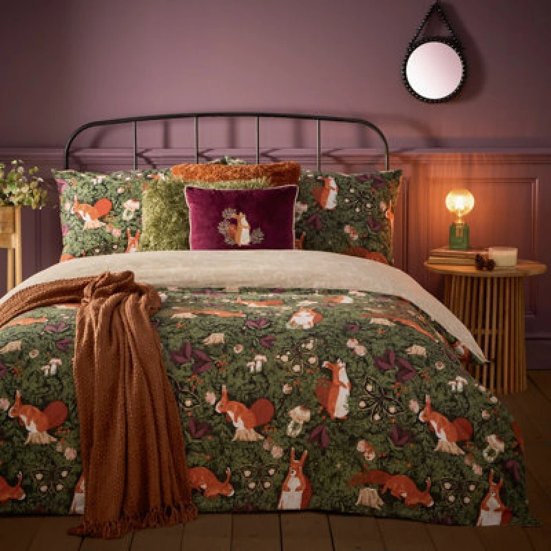 Image of Pineberry Forest Woodland Duvet Cover Set Multicolour, Multicolour / Super King