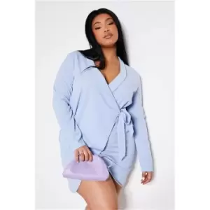 Image of I Saw It First Dusty Blue Plus Size Crepe Wrap Front Shirt Dress - Blue
