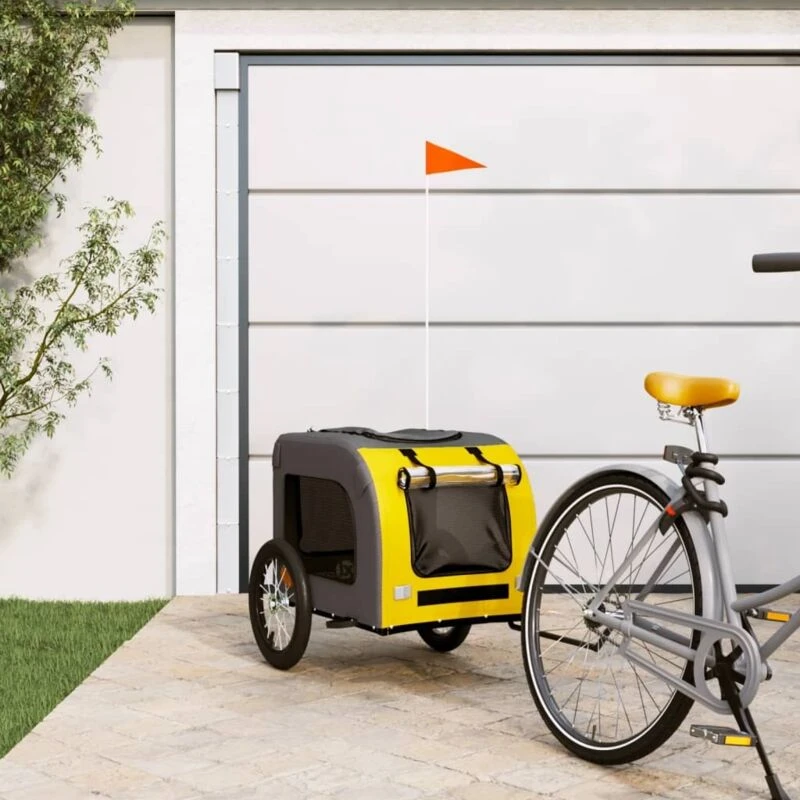 Image of VIDAXL Vidaxl - Pet Bike Trailer Yellow and Grey Oxford Fabric and Iron 93833