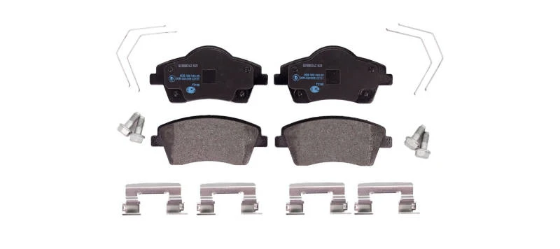 Image of HELLA 8DB 355 040-351 Brake pad set not prepared for wear warning indicator, with accessories, with brake caliper screws Brake Pad Set,disc brake (40