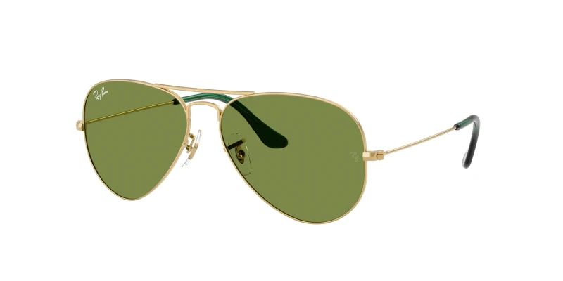 Image of Ray - Ban Unisex Ray - Ban RB3025 AVIATOR 001/4E Sunglasses Metal Gold Green Pilot Normal Gold Sunglasses Unisex Metal