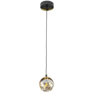 image of Schuller Dark Globe Pendant Ceiling Light Black, Brass, Amber, G9