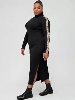 Image of Calvin Klein Jeans Plus Logo Tape Rib Long Dress - Black, Size 2XL, Women